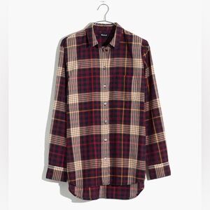NWT Madewell Oversized Ex-Boyfriend Shirt in Rylan Red Ivory Plaid - Medium